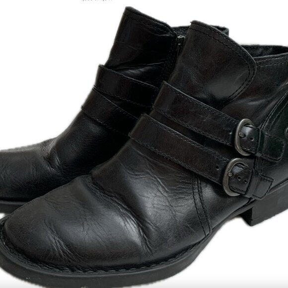 BORN Womens 7M Pirlo Ankle Booties Black Leather Buckle D76103 Boots - Picture 1 of 5